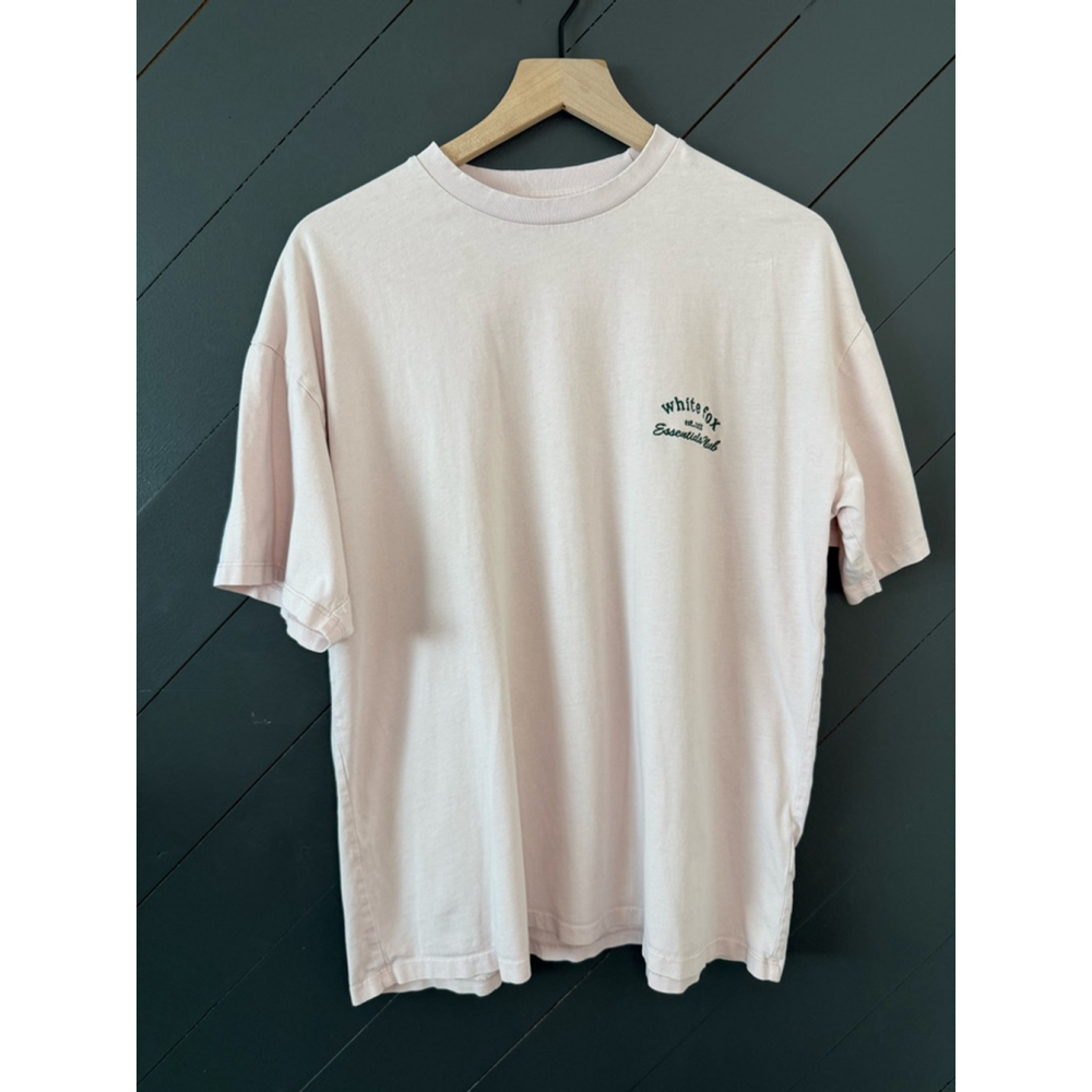 “White Fox” Cotton T-shirt, LIGHT PINK with DARK GRAY print; SZ. XL